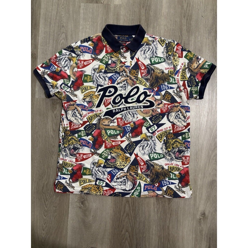 Polo Ralph Lauren Mascot Pennant Polo Shirt Mens XL Slim Fit Mesh Collegiate - Picture 2 of 5